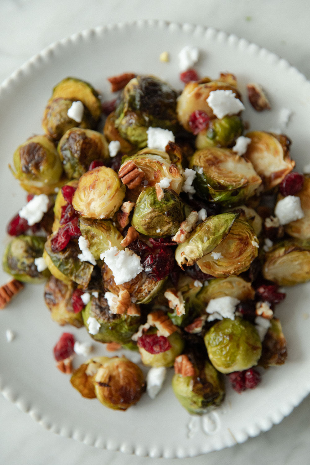 Roasted Brussel Sprouts with Cranberries & Pecans