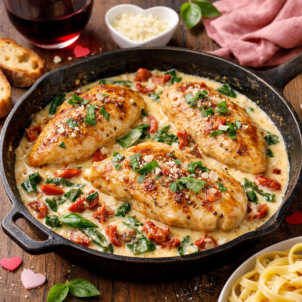 ❤️ Valentine’s Day Creamy Tuscan Chicken