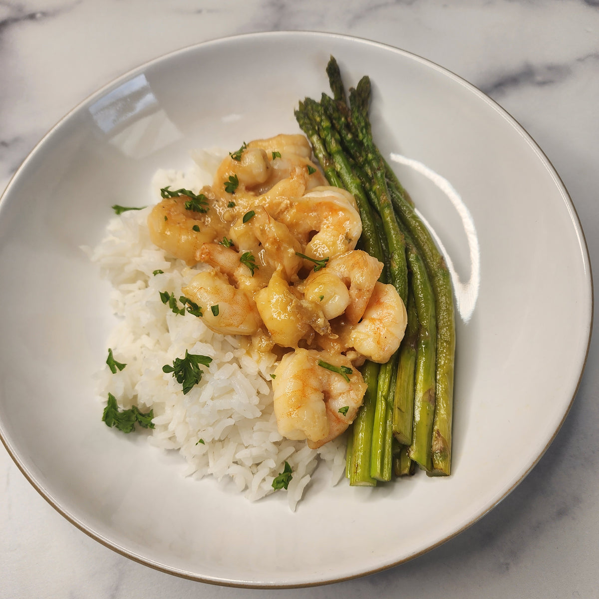 Shrimp Scampi with Rice & Asparagus